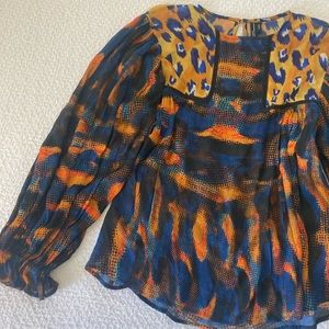 Anthropologie “Blank London” Electric Leopard Peasant Blouse